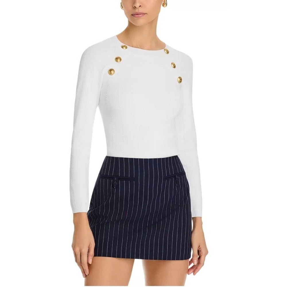 L'Agence Gretchen Gold Button Knit‎ Pullover Sweater White Size XXS